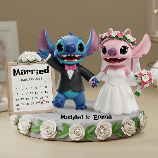 Personalized Ohana Wedding Acrylic Plaque, Happy Anniversary Blue Ohana, Stitch Angel Couple Plaque, Engagement Sign Gift