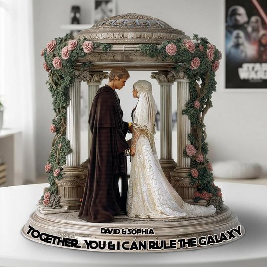 Discover Personalized Galaxy Couple Acrylic Plaque, Death Star Spaceship War Crystal Plaque for Sci-fi Lovers, Star Fight Desk Decor