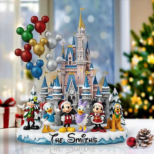 Personalized Magical Family Acrylic Plaque, Mouse and Friends Christmas Castle Plaque, Cartoon Decor Sign for 2025 Xmas Gift