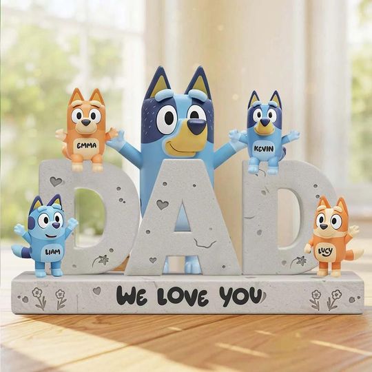 Discover Personalized We Love You Dad Acrylic Plaque, Cute Blue Cartoon Dad Desk Plaque Gift for Father's Day, Blue Heeler Puppy Decor
