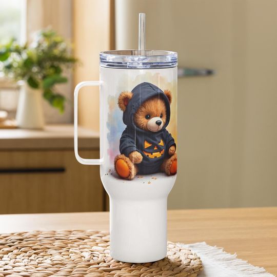 watercolor halloween teddy bear graphic sublimation printed 40oz tumbler