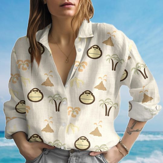 Cute Monkey Tropical Blouse Shirt, Summer Women Blouse Shirt, Beach Vacation Shirt Women, Funny Island Aesthetic Top, Gift For Her