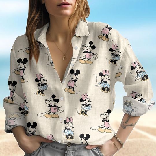 Discover Disney Mickey And Minnie Blouse Shirt, Disneyland Casual Shirt, Mouse Love Shirt For Women, Vintage Blouse Tops, Disney Family Tee