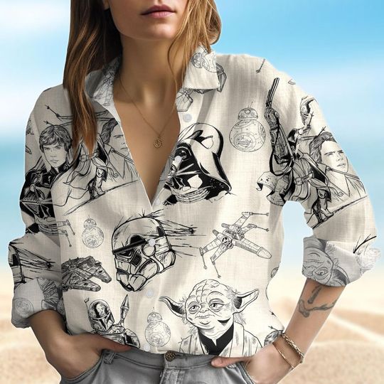 Discover Star Wars Skywalker Blouse Shirt, Darth Vader Blouse Tops Women, Baby Yoda Women Shirt, Stormtrooper Casual Shirt, Star Wars Fans Merch