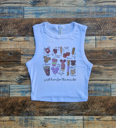 Discover Disney Snacks Crop Tank, Yummy WDW Food Crop, Dole Whip Baby Tee, Mickey Churros, Turkey Leg, Disney World Treats, Disneyland Snack Cart