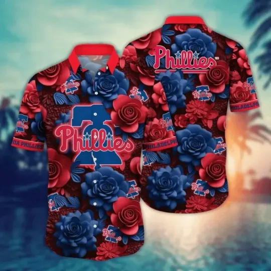 Discover Philadelphia Baseball Bold Floral Emblem Summer Aloha Unisex Hawaiian Shirt, Gift for Fan