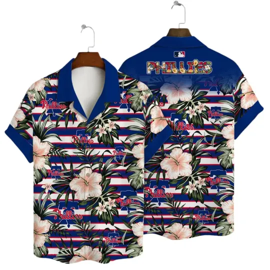 Discover Philadelphia Baseball Floral Stripes Summer Aloha Unisex Hawaiian Shirt, Gift for Fan