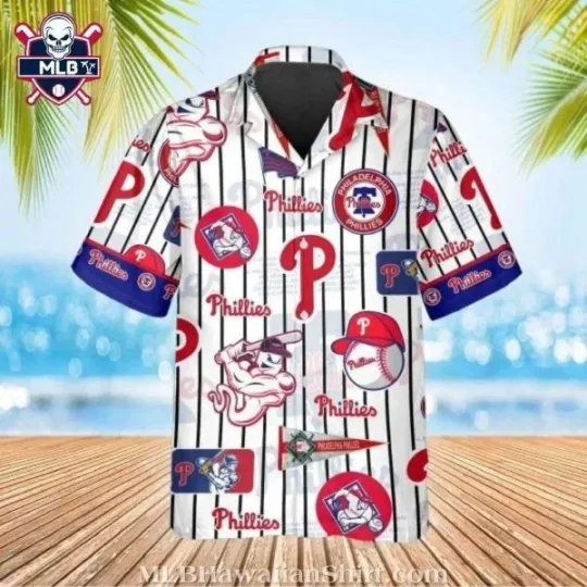 Discover Home Run Stripe –Philadelphia Baseball White Pinstripe Hawaiian Shirt, Gift for Fan