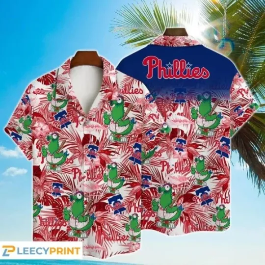 Discover Philadelphia Baseball Mascot And Hibiscus Pattern Hawaiian Shirt, Gift for Fan