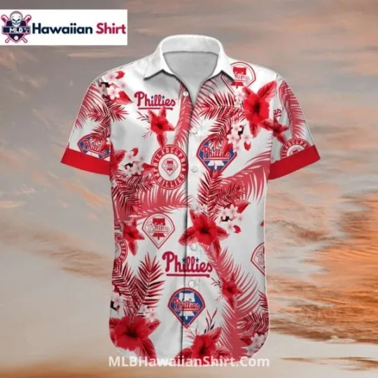 Discover Philadelphia Baseball Red And White Floral Paradise Hawaiian Shirt, Gift for Fan