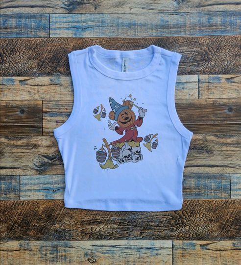 Discover Sorcerer pumpkin Mickey crop, old school disney baby tee, suprise disney shirt, womens disney shirt