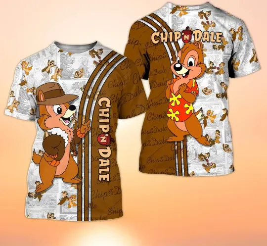 Discover 2025 New Summer Disney Chipmunks Chip Dale Brown Cross Comic Book Patterns Disney Cartoon 3D Men and Women T-Shirt