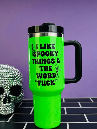 Discover I Like spooky things and the word fuck 40 oz Tumbler, Halloween 40oz Tumbler, Insulated Stainless Steel Cup, coffee tumbler with handle