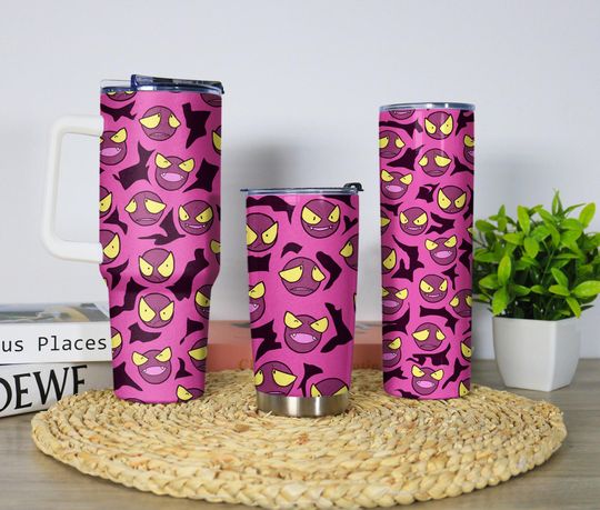 Gastly Tumbler, Stainless Steel Travel Mug, Insulated Coffee Tumbler 20oz 30oz 40oz With Straw, Cute Gengar Tumbler Gifts
