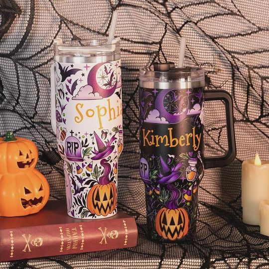 Discover Personalized Halloween Tumbler: Ghost Pumpkin 40oz Stainless Steel Mug