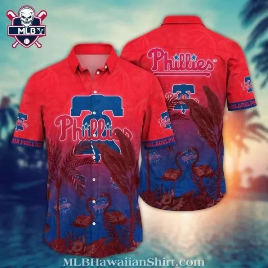 Discover Philadelphia Baseball Coastal Flora Red And Navy Hawaiian Shirt