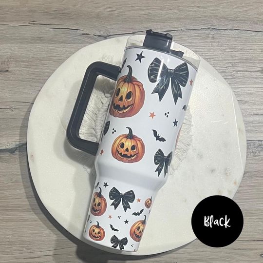 Discover Halloween Pumpkin Tumbler with Black Bow: 40 oz Insulated Travel Mug