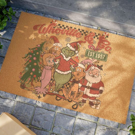 Christmas funny character Doormat, Holiday Welcome Mat, Festive Entry Rug, Winter Season Front Porch Decoration, Xmas Home Decor
