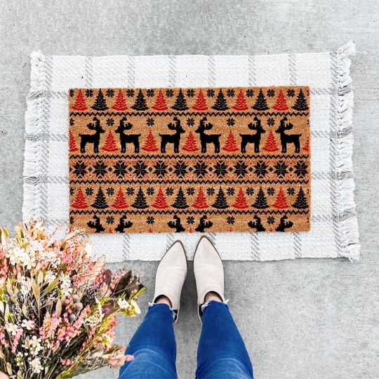 Discover Reindeer Christmas Doormat, Holiday Coir Welcome Mat, Front Door Christmas Home Decor