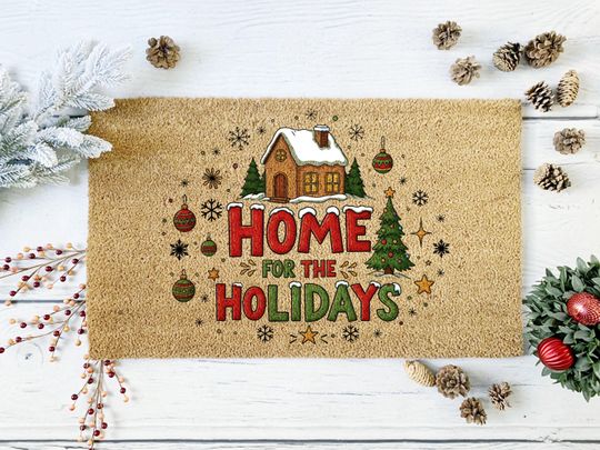 Home for the Holidays Doormat | Christmas Doormat | Christmas Gifts | Holiday Home Decor | Christmas Decoration | Seasonal Decor | Xmas Gift