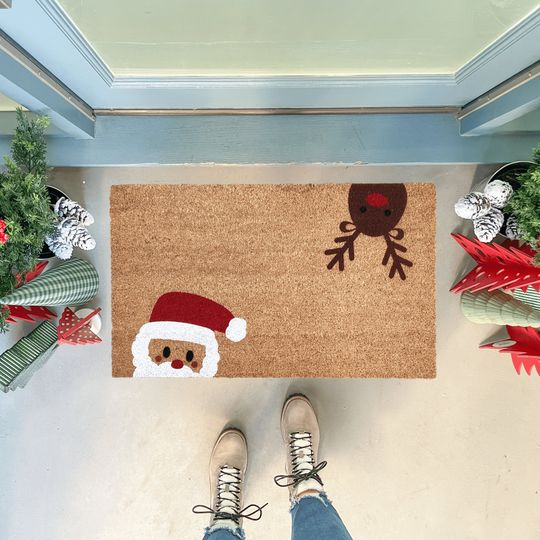 Discover Santa Doormat, Winter Doormat, Christmas Doormat Reindeer, Holiday Door Mat, Santa Door Decor, Doormat for Front Porch, Doormat Layering Rug