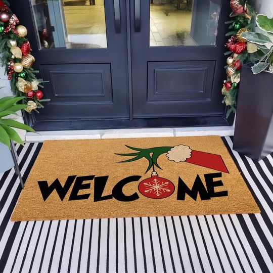 Discover Welcome funny character Doormat, Christmas Doormat, funny character Decor, Christmas Gift, Patio Decor, Welcome Mat, Holiday Doormat, Grin Doormat