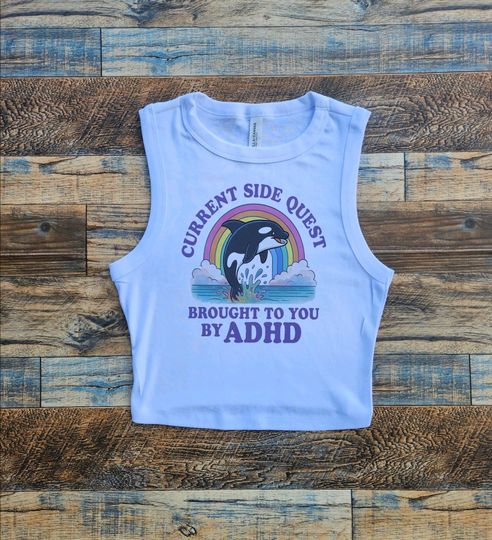 Discover ADHD Side Quest Baby Tee, Rainbow crop tank, Killer Whale Crop Top, Orca Lover, Attention-deficit Hyperactivity disorder, Free Willy unisex