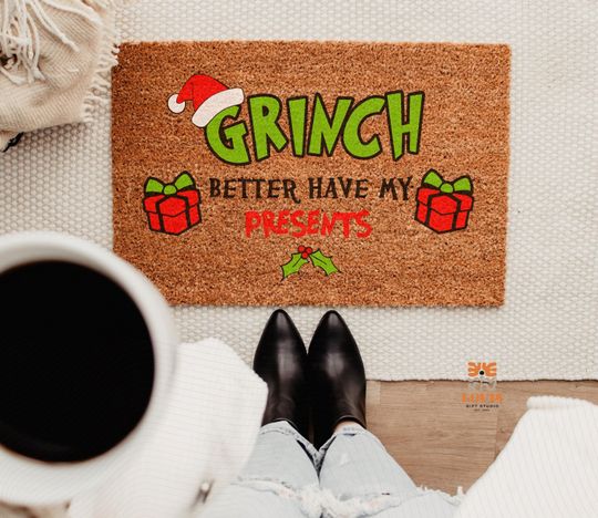 Discover Funny funny character Christmas Doormat | Holiday Front Porch Decor | funny character Better Have My Presents Coir Welcome Mat | Xmas Gift Idea