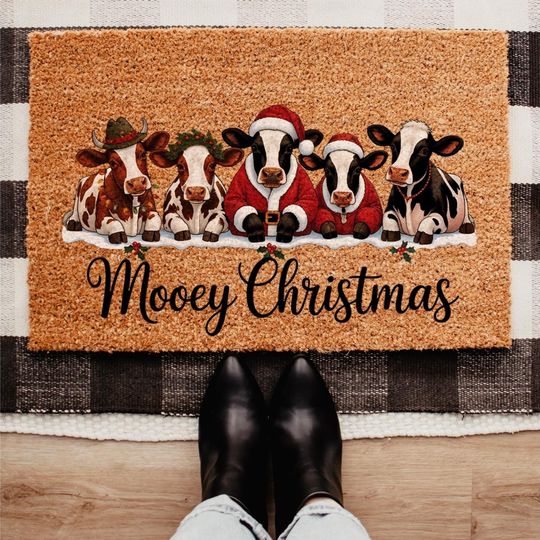 Discover Mooey Christmas Doormat, Funny Cow Holiday Welcome Mat, Farmhouse Xmas Decor