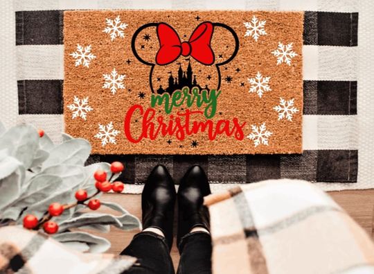 Discover Minnie Disney Castle Christmas Doormat | Winter | Custom Doormat | Holiday | Gift Idea | Christmas | Snowflakes