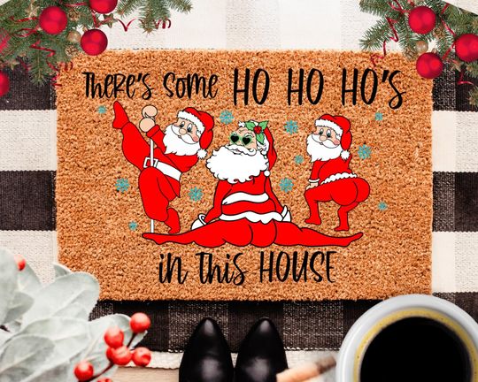 Discover Funny Christmas Doormat, Funny Doormat, Christmas Door Mat, Funny Welcome Mat, There's Some Ho Ho Ho's in This House, Funny Door Mat, Santa