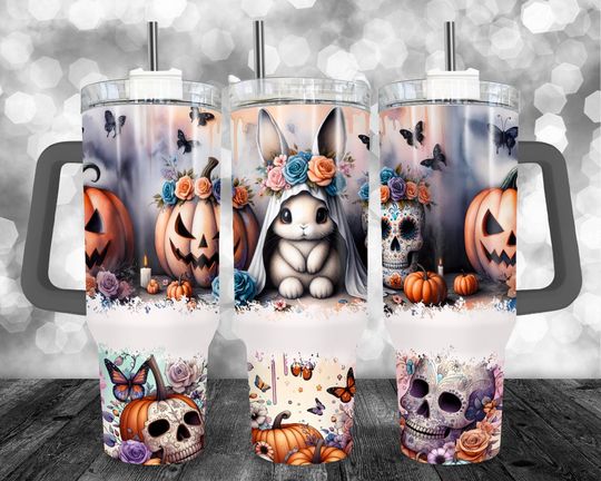 Discover Halloween Cute Spooky Bunny Tumbler Wrap, Funny Fall 40oz Tumbler Sublimation design, Cute Ghost Rabbit Digital PNG Download