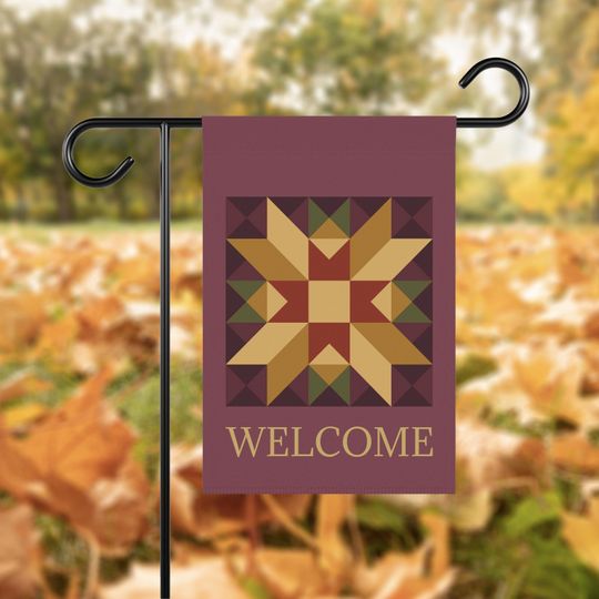 Autumn Quilt Block Flower Garden Flag: Fall Thanksgiving Decor
