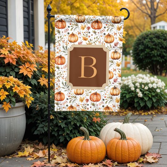 Personalized Fall Garden Flag with Monogram | Pumpkin & Foliage Design | Autumn Garden Flag | Seasonal Yard Sign | Autumn Yard Flag
