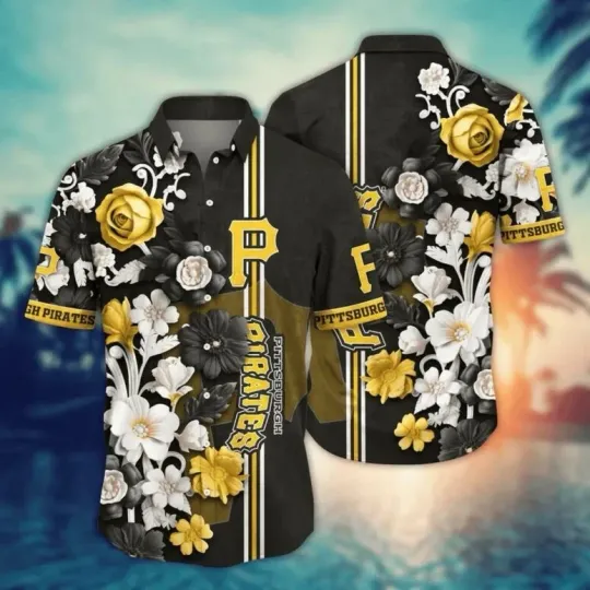 Discover Pittsburgh Pirates Elegant Floral Stripe Hawaiian Shirt Summer Aloha S-5XL