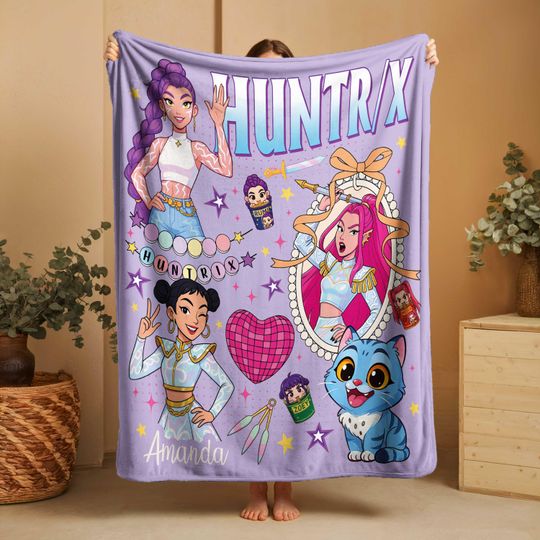 Discover Cozy K-Pop Demon Hunters Huntrix Blanket, Demon Hunters Custom Blanket, Kpop Fun Gift,  Anime Inspired, Cute Huntrix Inspired Blanket