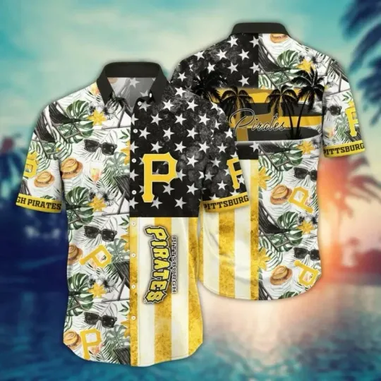 Discover Pittsburgh Pirates Tropical Island Stripe Hawaiian Shirt Summer Aloha S-5XL