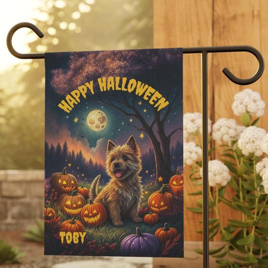 PERSONALIZED Cairn Terrier Halloween Garden Flag, Pet Halloween Flag, Cairn Yard Decor, Cairn Lawn Flag, Halloween Lawn Flag, Fall Flag
