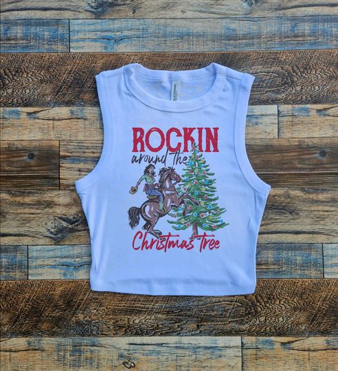 Rockin Horse Christmas Crop, Country women baby tee, Christmas gift, Christmas country PJ, Country girl