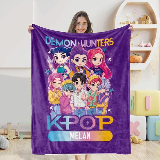 Huntrix Blanket, K pop Demon Hunters Merch, Kpop Demon Hunters Blanket, Kpop Fun Gift,Cozy K-Pop Demon Hunters Cute Huntrix Inspired Blanket