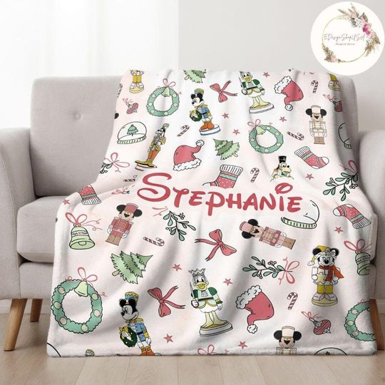 Discover Personalized Mickey & Friends Nutcracker Disney Christmas Blanket, Mickey's Very Merry Christmas Party Home Decor, Family Christmas Gifts
