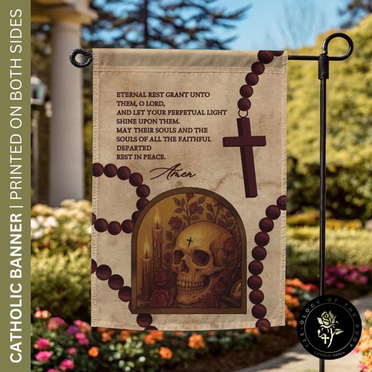 Prayer for All Souls Day, Eternal Rest Yard Decor Banner, Prayer for Souls in Purgatory Yard Flag, House & Garden Banner, Catholic Halloween