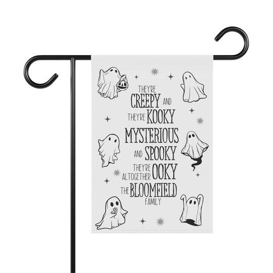 Personalized Halloween Garden Flag, Creepy Kooky Spooky Ghosts,  Custom Family Name garden flag, Wednesday, Adams family