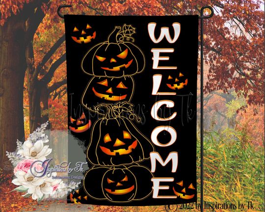 Discover Spooky Pumpkin Welcome Halloween Garden Flag Design, Pumpkin Design, Halloween Flag, Sublimation Design, Sublimation, Digital Design