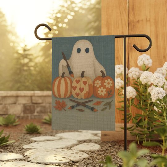 Discover Halloween Garden Flag Cute Ghost Painting Pumpkins Fall Yard Porch Outdoor Autumn Harvest Decoration