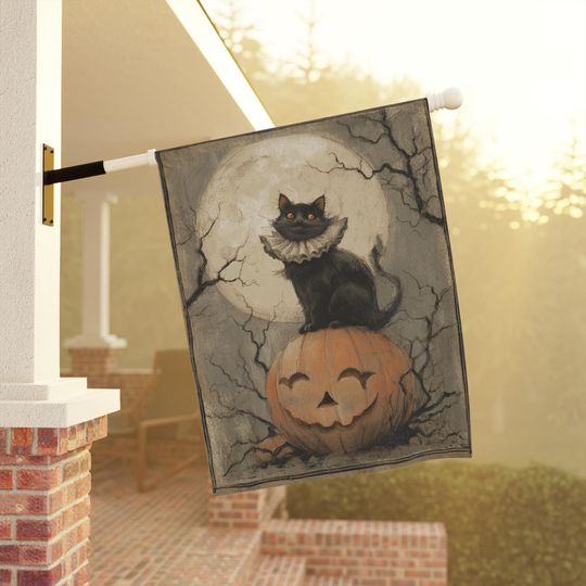 Discover Cottagecore Halloween Garden Flag, Spooky Cat Banner, Fall Decor, Outdoor Halloween Decor, Pumpkin House Flag, Autumn Yard Art