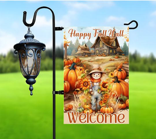 Discover Happy Fall Y'all Welcome Garden Flag Sublimation Design, Autumn Scarecrow Garden Flag Design, Png for Sublimation, 12x18 Garden Flag Png