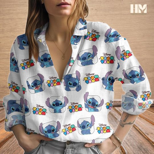 Discover Disney Stitch Blouse Shirt, Disney Character Shirt For Women, Magic Kingdom Shirt, Cute Stitch Angel Linen-look Shirt, Lilo And Stitch
