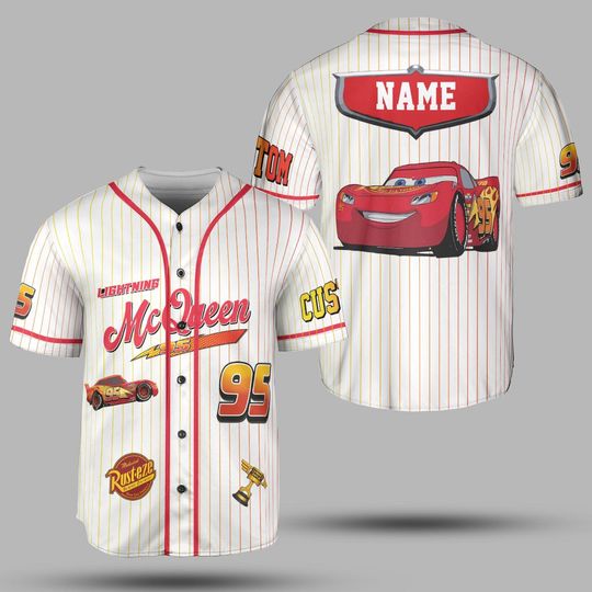 Discover Personalize Disney Cars Baseball Jersey, Custom Cars Movie Jersey, Pixar Lightning McQueen Jersey, Car Lightning Kids Birthday Gift PSD402.C