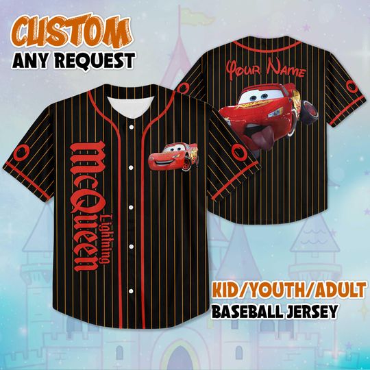Discover Personalized Lightning McQueen Black Baseball Jersey, Disney Cars Lightning McQueen Shirt, Disney Baseball Team Outfit, Disney Birthday Gift